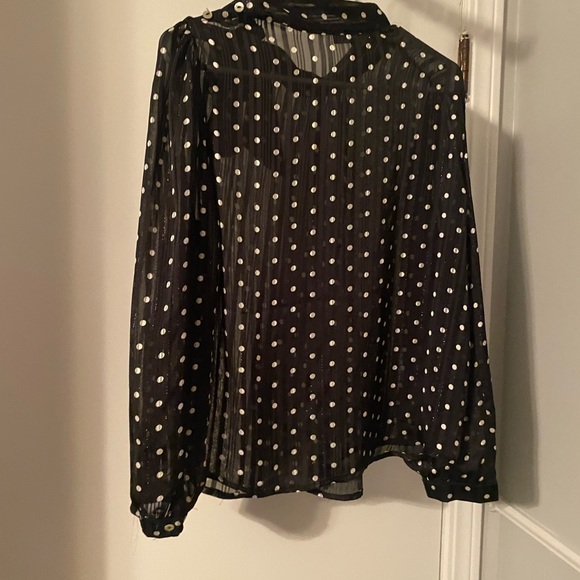 Brand: Kontroi Contemporary black & white polka dot sheer blouse - Size Large - Picture 3 of 3